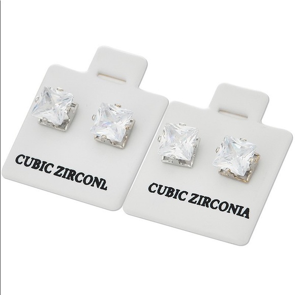 Cubic Zirconia Square Studs - Picture 8 of 9
